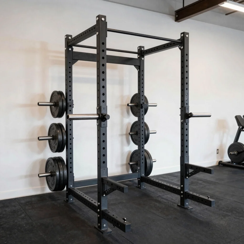 REP Fitness PR-1100 power rack loaded with plates